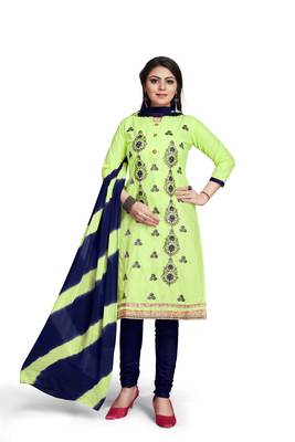 Light-parrot-green embroidered cotton silk salwar 2