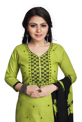 Parrot-green embroidered cotton silk salwar 1