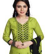 Parrot-green embroidered cotton silk salwar
