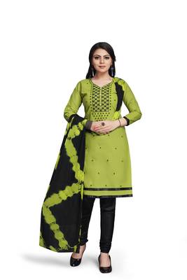 Parrot-green embroidered cotton silk salwar 2