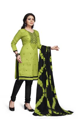 Parrot-green embroidered cotton silk salwar 3