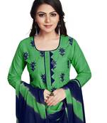 Sky-blue embroidered cotton silk salwar