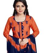 Orange embroidered cotton silk salwar