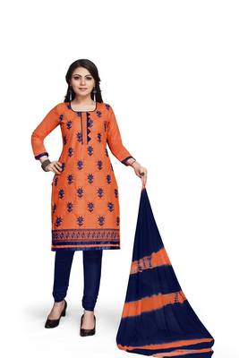 Orange embroidered cotton silk salwar 2