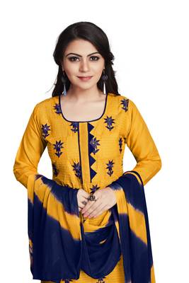 Yellow embroidered cotton silk salwar 1