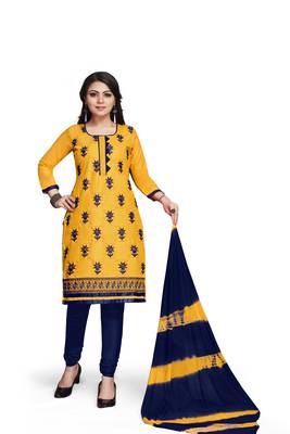 Yellow embroidered cotton silk salwar 2