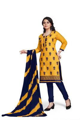 Yellow embroidered cotton silk salwar 3