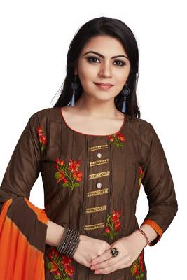 Brown embroidered cotton silk salwar 1
