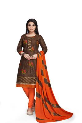 Brown embroidered cotton silk salwar 2