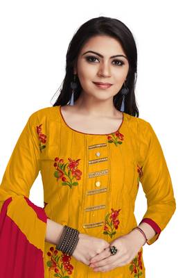 Yellow embroidered cotton silk salwar 1