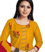 Yellow embroidered cotton silk salwar