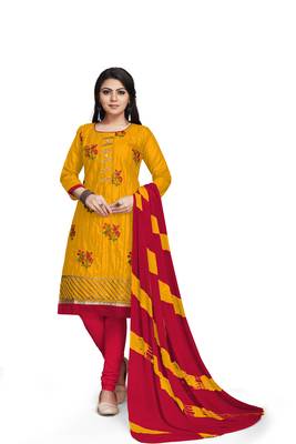 Yellow embroidered cotton silk salwar 2