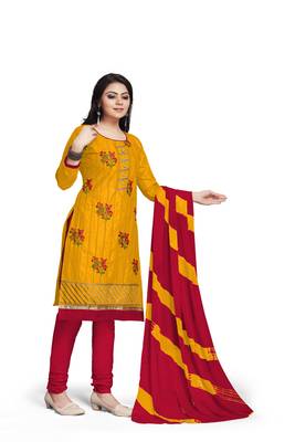 Yellow embroidered cotton silk salwar 3