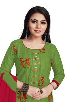 Green embroidered cotton silk salwar 1