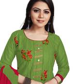 Green embroidered cotton silk salwar