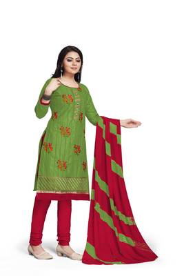 Green embroidered cotton silk salwar 3