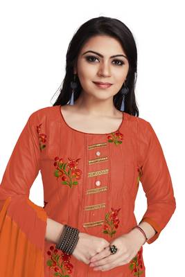 Peach embroidered cotton silk salwar 1