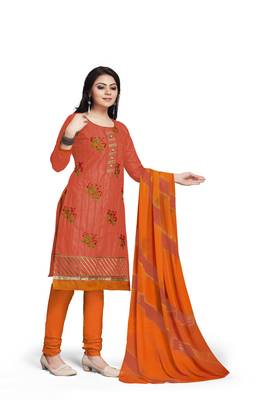 Peach embroidered cotton silk salwar 3