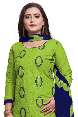 Parrot-green embroidered cotton silk salwar 1