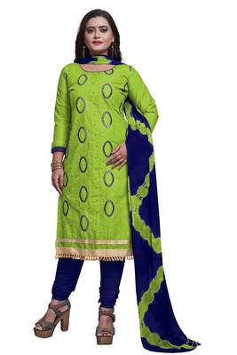 Parrot-green embroidered cotton silk salwar 2