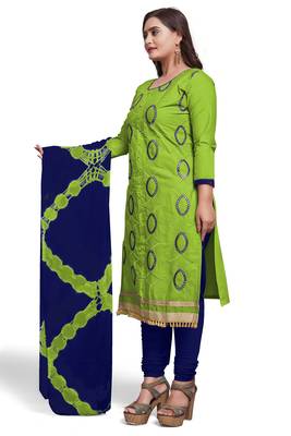 Parrot-green embroidered cotton silk salwar 3