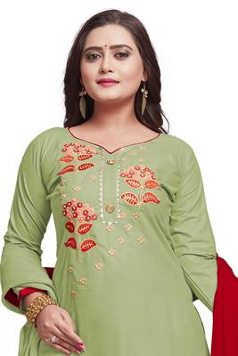 Light-parrot-green embroidered cotton silk salwar 1
