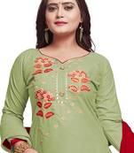 Light-parrot-green embroidered cotton silk salwar
