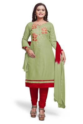 Light-parrot-green embroidered cotton silk salwar 2
