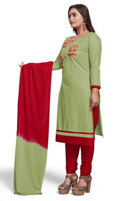 Light-parrot-green embroidered cotton silk salwar 3