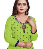 Parrot-green embroidered cotton silk salwar