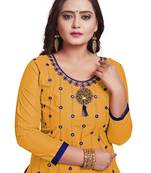 Yellow embroidered cotton silk salwar