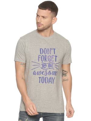 Grey Printed Cotton Knitted Stretch Men Tshirts 1