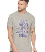 Grey Printed Cotton Knitted Stretch Men Tshirts