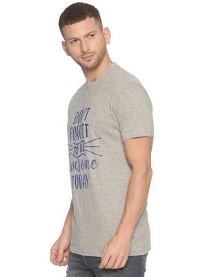 Grey Printed Cotton Knitted Stretch Men Tshirts 3