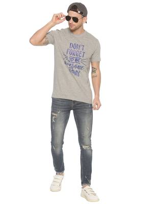 Grey Printed Cotton Knitted Stretch Men Tshirts 4