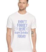 White Printed Cotton Knitted Stretch Men Tshirts