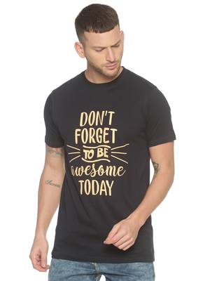 Black Printed Cotton Knitted Stretch Men Tshirts 1