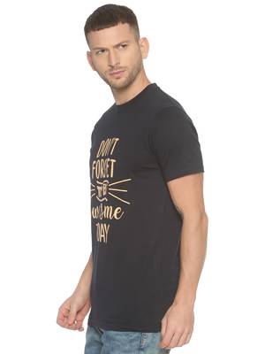 Black Printed Cotton Knitted Stretch Men Tshirts 3