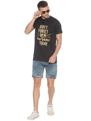 Black Printed Cotton Knitted Stretch Men Tshirts 4