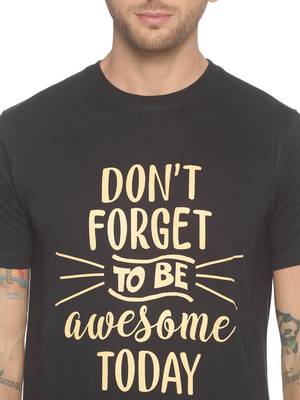 Black Printed Cotton Knitted Stretch Men Tshirts 5