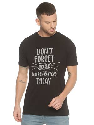 Black Printed Cotton Knitted Stretch Men Tshirts 1