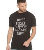 Black Printed Cotton Knitted Stretch Men Tshirts