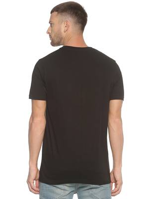 Black Printed Cotton Knitted Stretch Men Tshirts 2