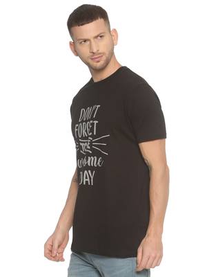 Black Printed Cotton Knitted Stretch Men Tshirts 3