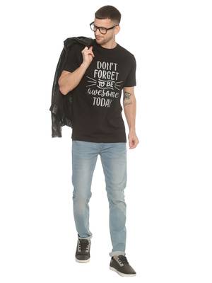 Black Printed Cotton Knitted Stretch Men Tshirts 4