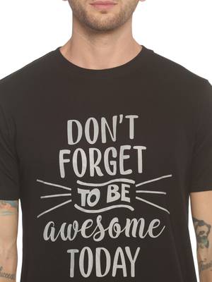 Black Printed Cotton Knitted Stretch Men Tshirts 5