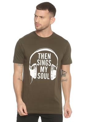 Green Printed Cotton Knitted Stretch Men Tshirts 1