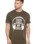 Green Printed Cotton Knitted Stretch Men Tshirts