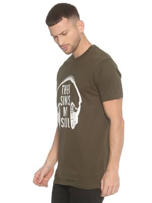 Green Printed Cotton Knitted Stretch Men Tshirts 3
