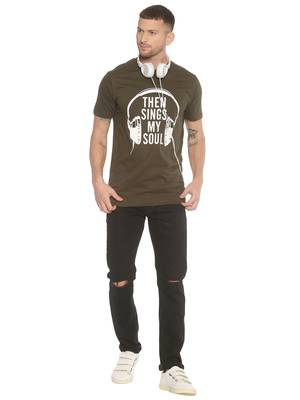 Green Printed Cotton Knitted Stretch Men Tshirts 4